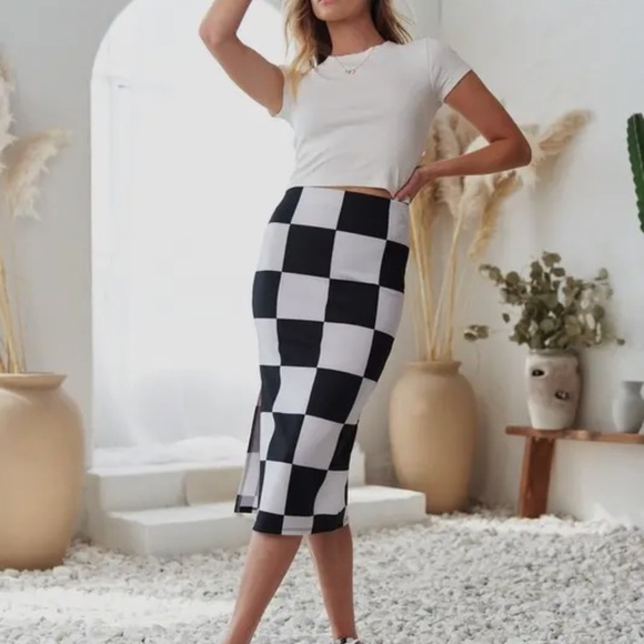 Checkered Black and White Women's Skirt - Picture 2 of 5